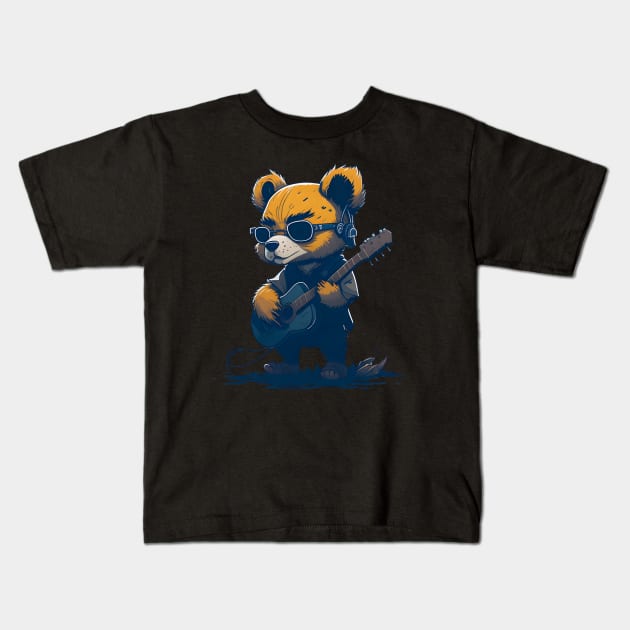 Bear Playing Guitar Kids T-Shirt by SergioCoelho_Arts